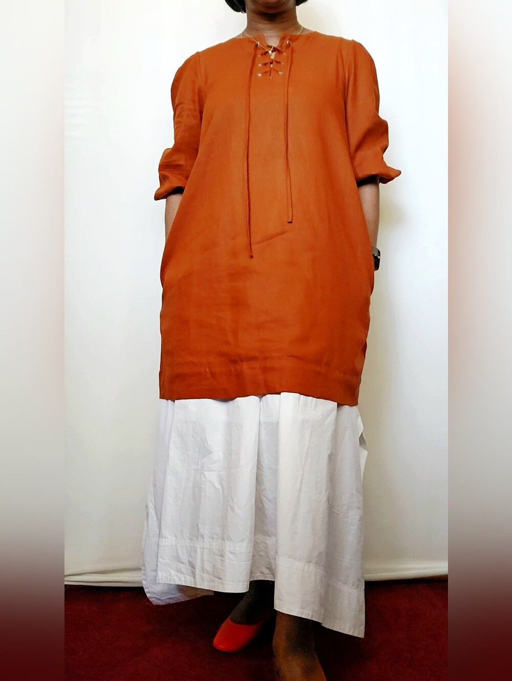 Who What Wear Rust Lace-Up Tunic